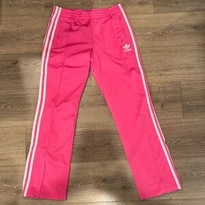 Adidas Women's Pink Track Pants with White Stripes